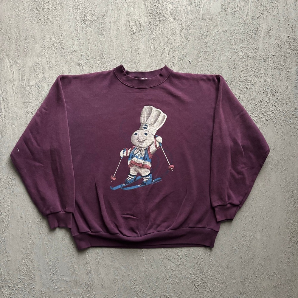 Vintage Pillsbury Doughboy Skiing Sweatshirt Mens XL Purple 1990s Pillsbury